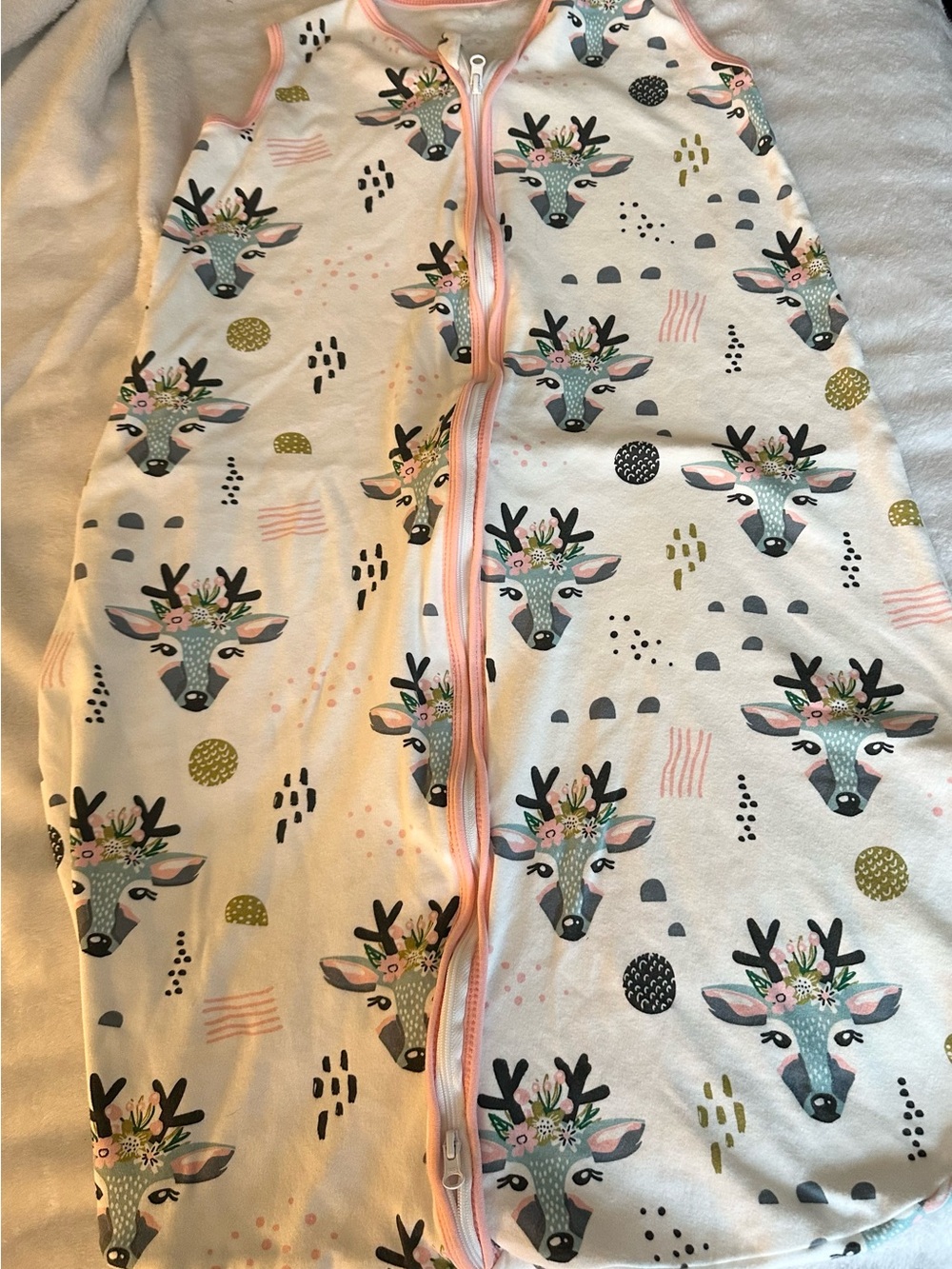 Floral Deer Sleep Sack - Pink Trim